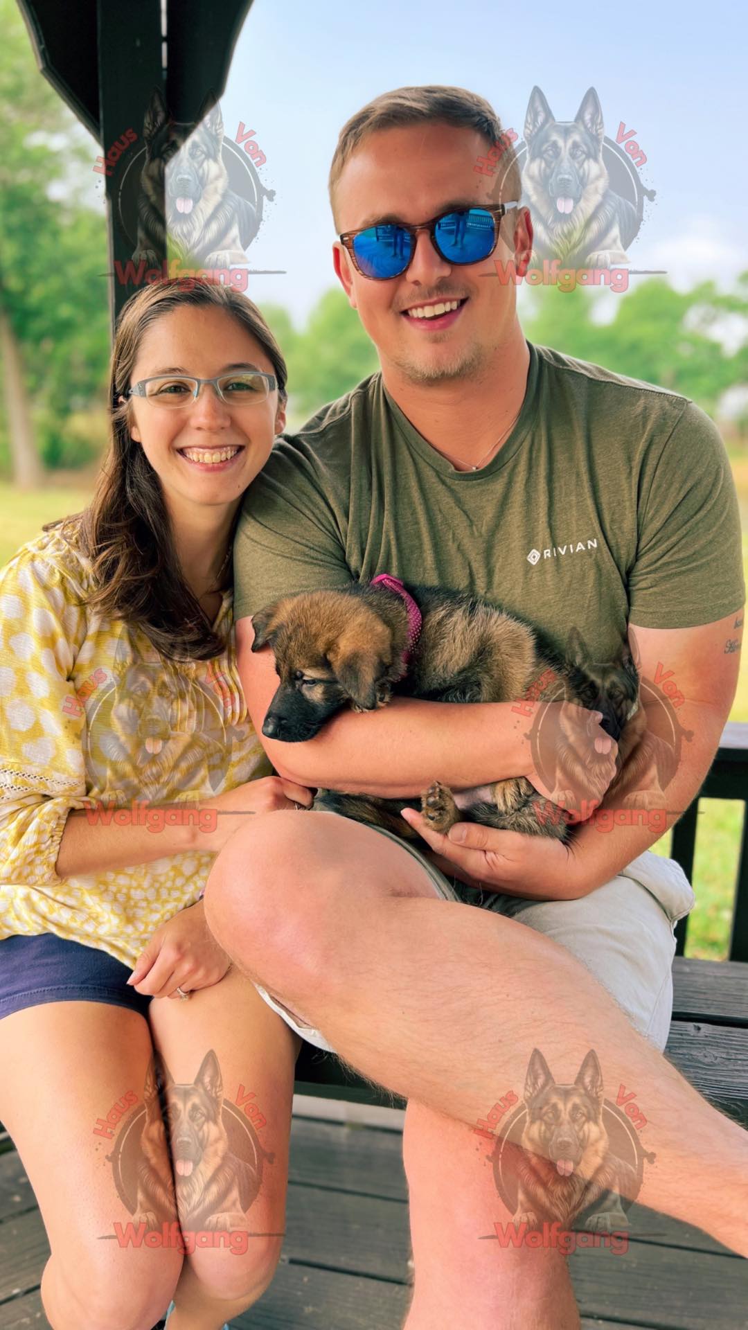 Couple with their new German Shepherd puppy from Haus Von Wolfgang Mojica